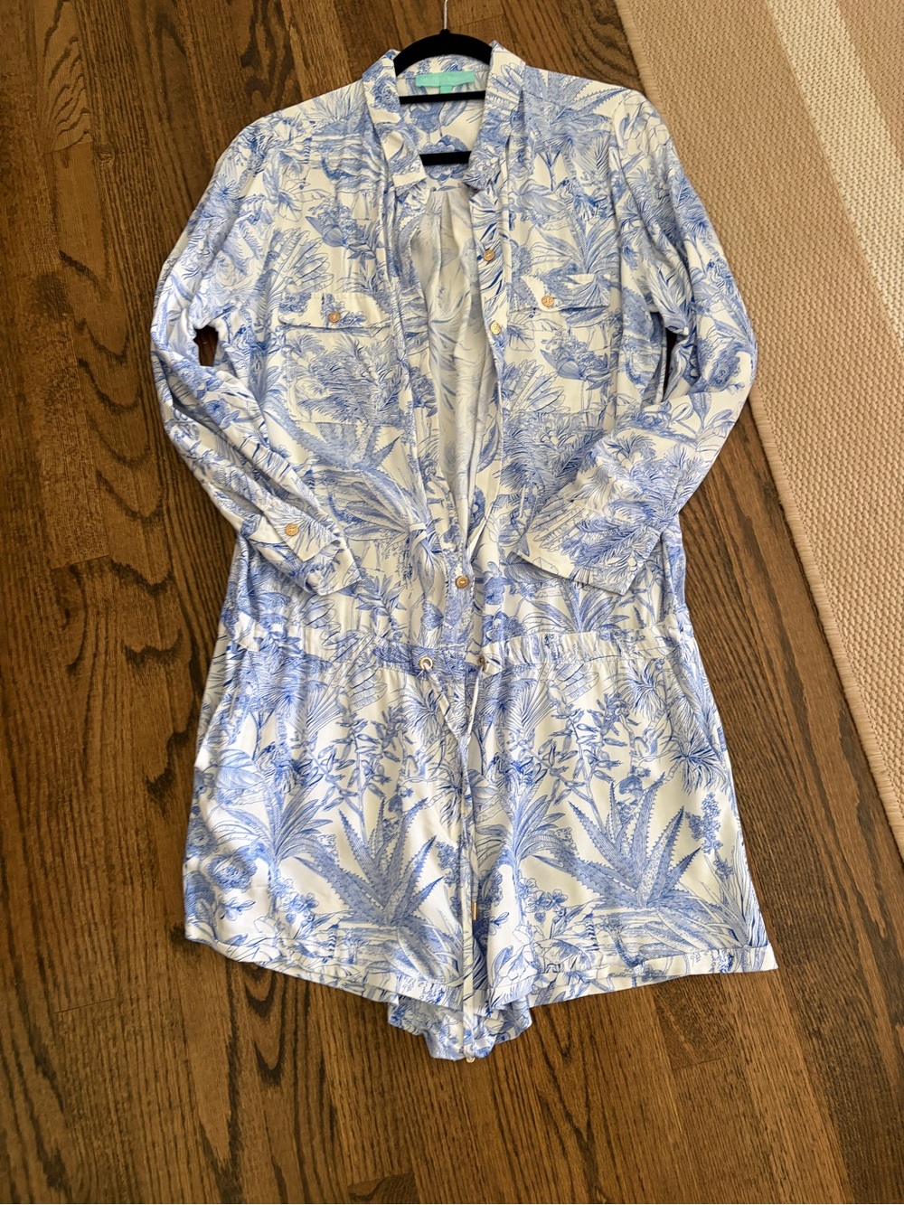 Melissa Odabash Blue and Cream Botanical Kids Romper